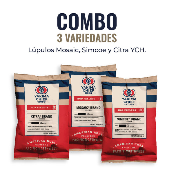 Combo 3 Variedades Yakima: Mosaic, Simcoe y Citra.